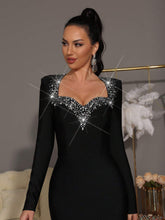 Modphy Elegant Sparkling Rhinestone Heart-Neck Long Sleeve Mermaid Hem Long Dress, Formal Evening Party Gown